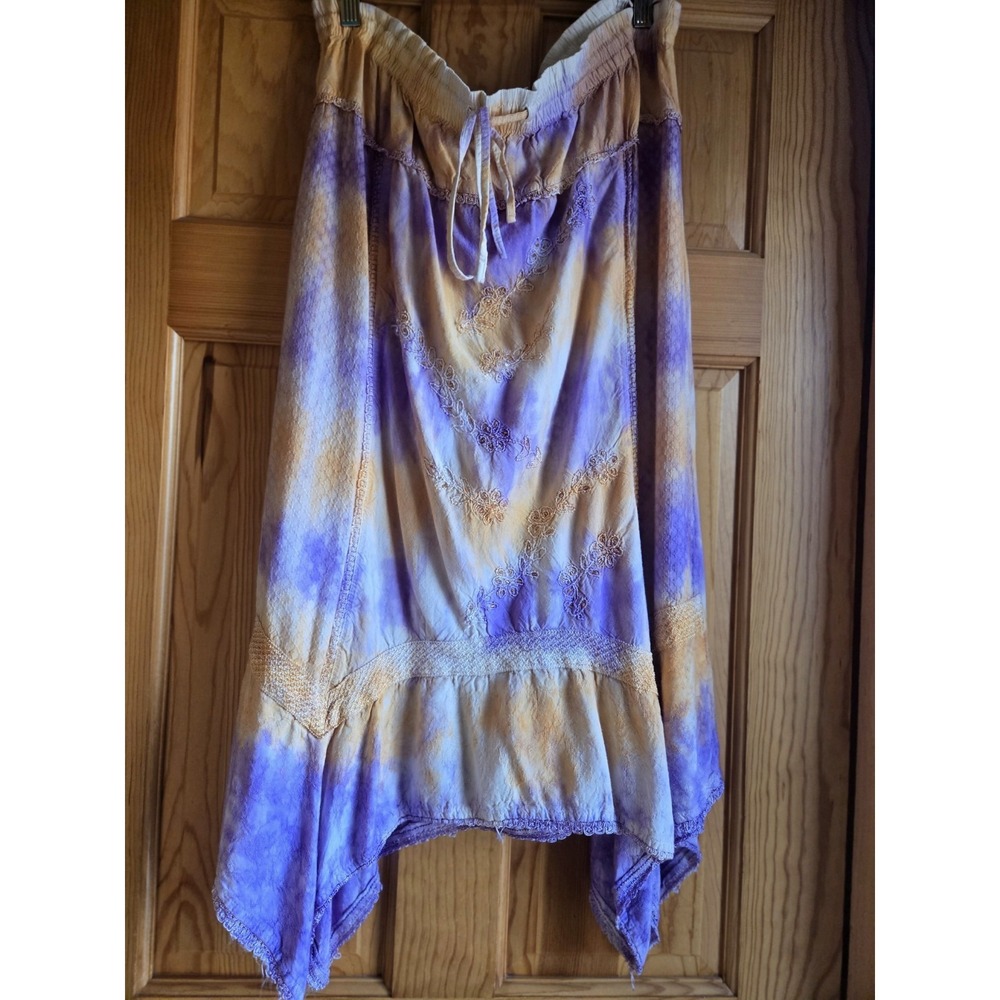 Y2K Fairycore skirt XL VTG Orange Purple LSI Brand whimsy Handkerchief Tie Dye